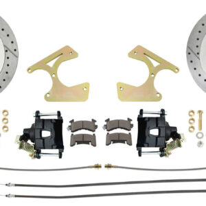 1963-1987 Chevy C10 Truck Rear 6 Lug Drilled & Slotted Disc Brake Kit, Black Calipers